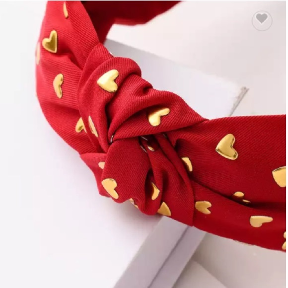 Anthro Gold Heart Studded Red Headband - Picture 2 of 16
